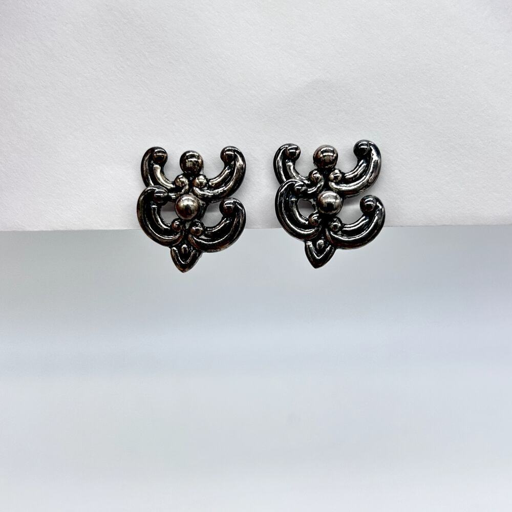 VTG Los Castillo Taxco Sterling Silver Screw Back Clip On Earrings Swivel Scroll